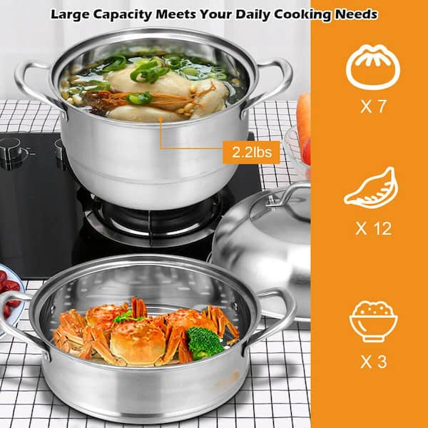 Three-layer Multifunctional Intelligent Electric Steamer Large Capacity  Quick Heating Steam Cooker Whtie 1Piece 