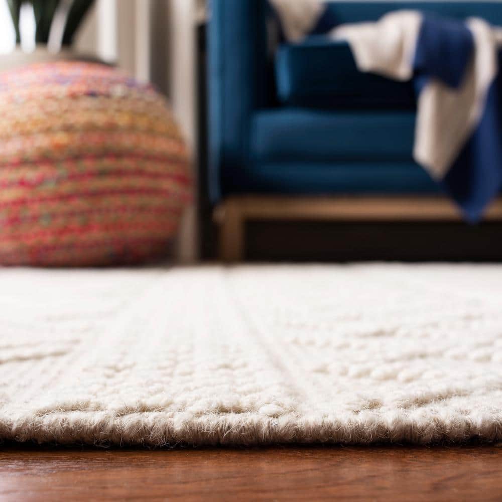 Hand-Knotted Ivory Wool 8' x 10' Rectangular Area Rug