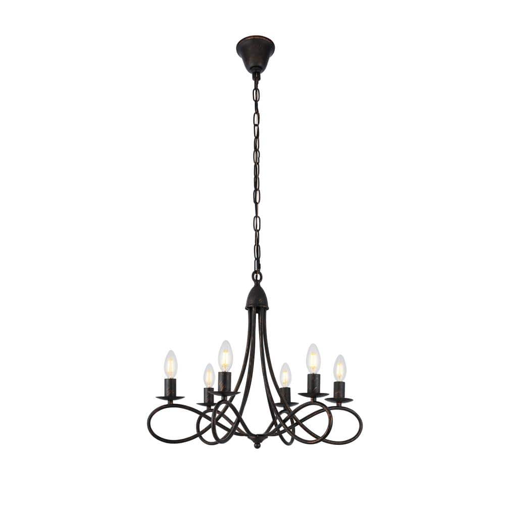 Timeless Home 24 in. 6-Light Dark Bronze Pendant Light, Bulbs Not Included