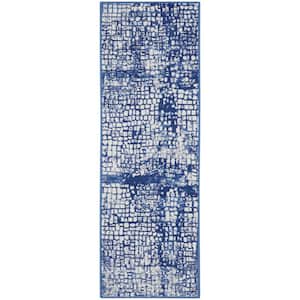 Whimsicle Ivory Navy 2 ft. x 6 ft. Abstract Kitchen Runner