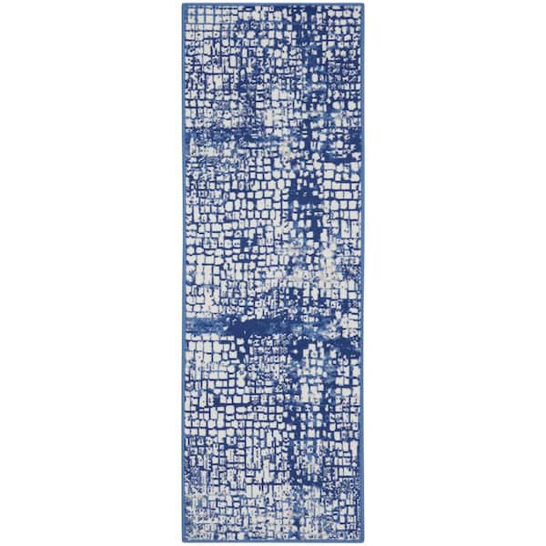 Nourison Whimsicle Ivory Navy 2 ft. x 6 ft. Abstract Kitchen Runner