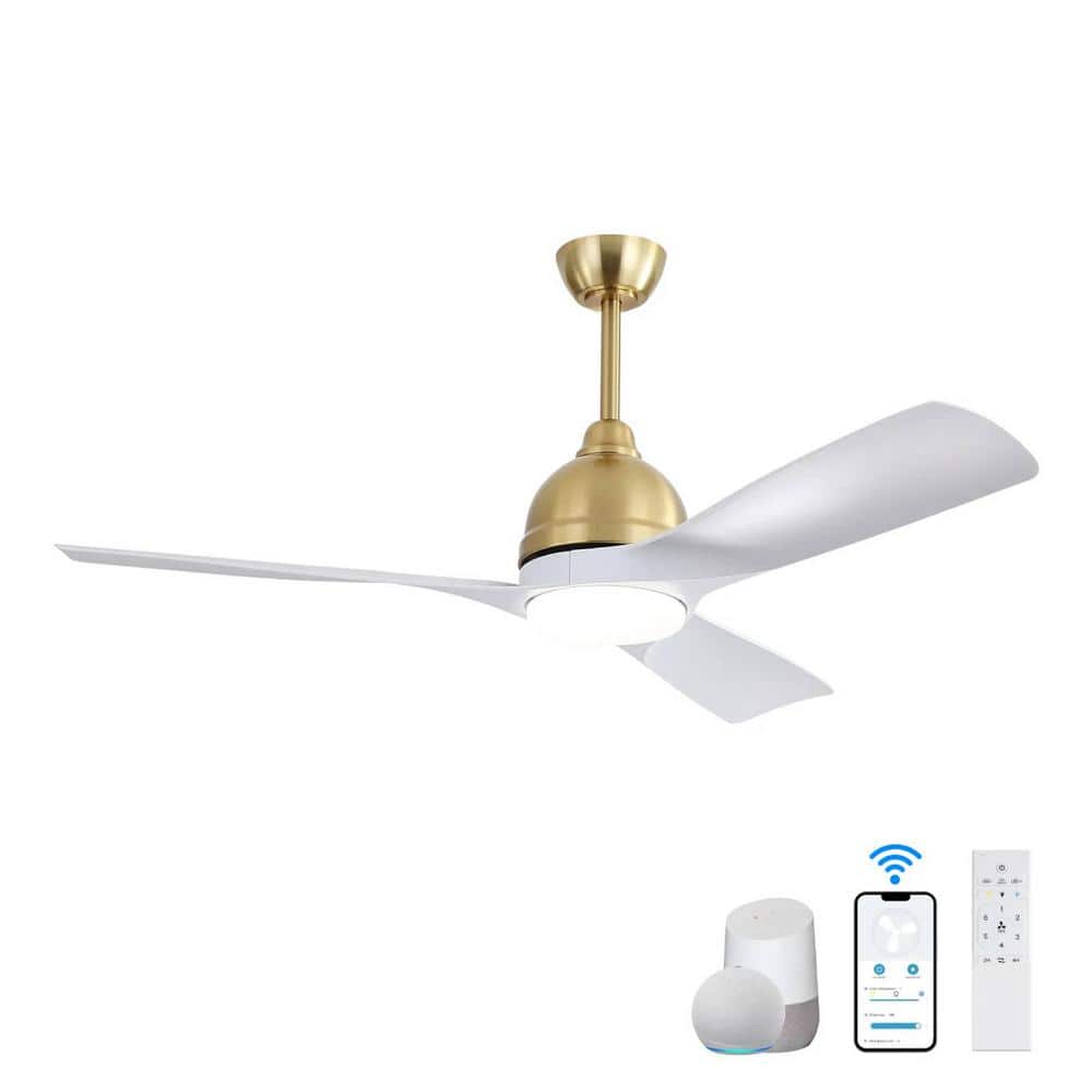 54 in. LED Indoor Gold Smart Ceiling Fan with App and Remote Control and 3 
