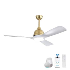 54 in. LED Indoor Gold Smart Ceiling Fan with App and Remote Control and 3 Colors Adjustable