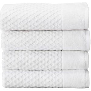 White Solid 100% Cotton Textured Premium Bath Towel (Set of 4)