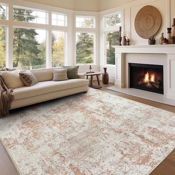 Abstraction Gold/Gray 8 ft. x 10 ft. Washable Modern Abstract Area Rug