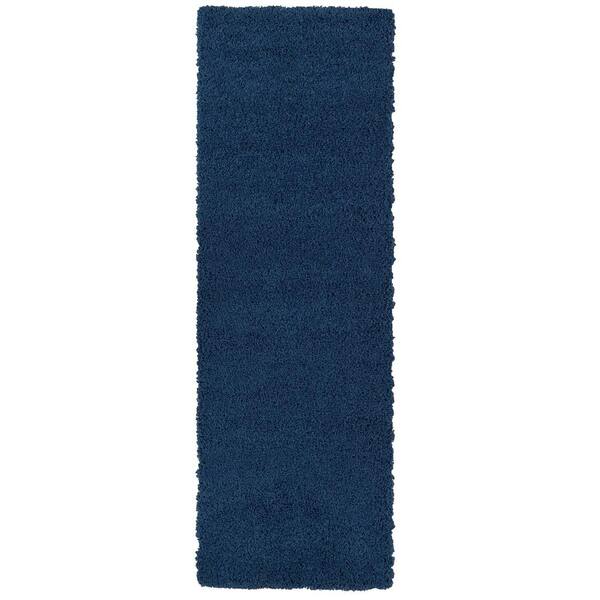 Ottomanson Shag Collection Contemporary Solid Navy 3 ft. x 8 ft. Runner Rug