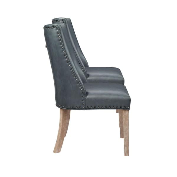 Linon Home Decor Trapp Natural and Navy Blue Faux Leather Dining