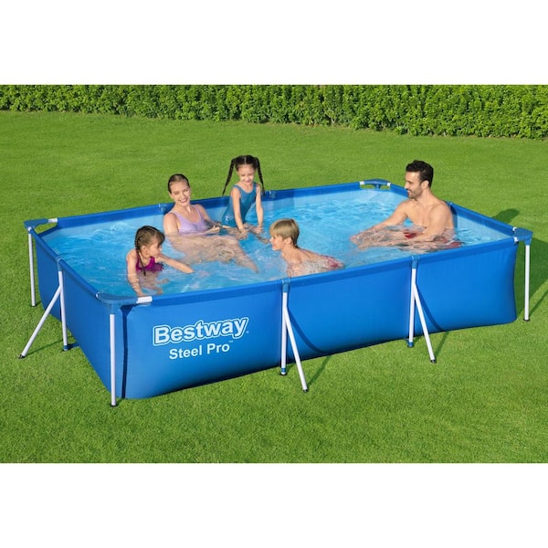 Bestway 9.83 ft. x 6.58 ft. Rectangular 26 in. Deep Above Ground Outdoor Swimming  Pool 56498E-BW - The Home Depot