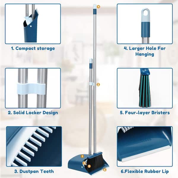 FAWEY TRED INC 52 in. Blue Long Handle Standing Broom and Dustpan