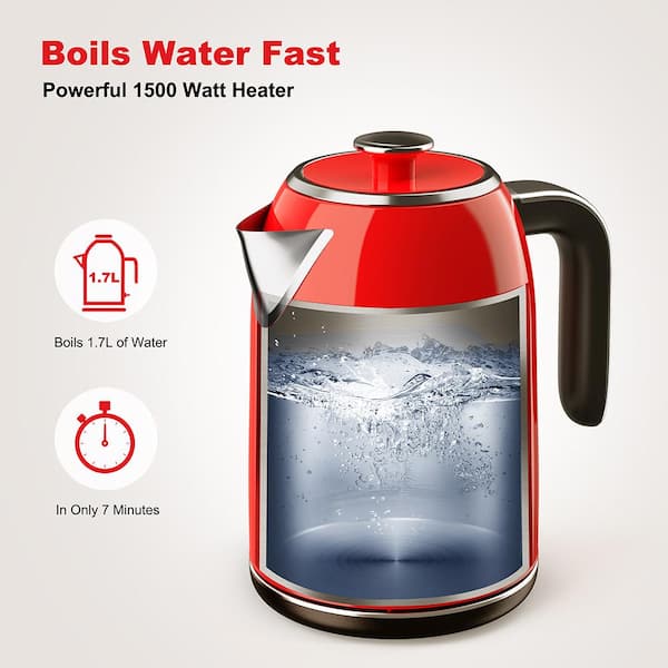 Retro Red Electric Kettle Automatic Smart Power Off Boiling Water