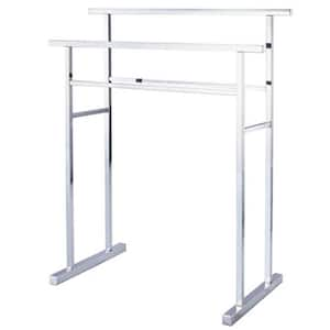 European Pedestal Iron Construction Towel Rack in Polished Chrome