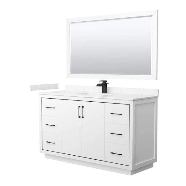 Wyndham Collection Icon 60 in. W x 22 in. D x 35 in. H Single Bath Vanity in White with Carrara Cultured Marble Top and 58 in. Mirror