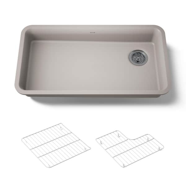 Cairn Matte Taupe Granite Composite 33 in. Single Bowl Undermount Kitchen Sink