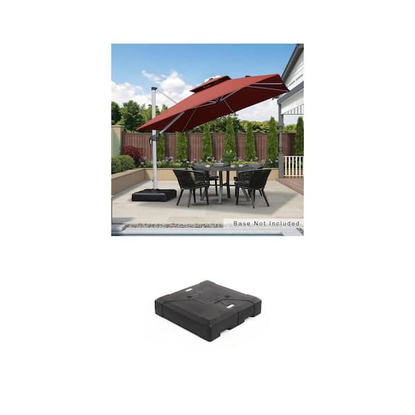 10 ft. Square Double-Top Aluminum Cantilever Patio Umbrella in Brick Red and 220 lbs. Base Combo