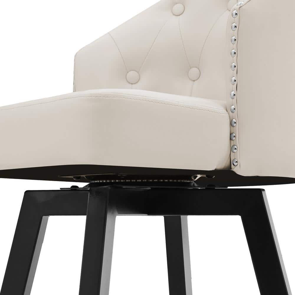 White Faux Leather Swivel Counter Height Bar Stools with Metal Frame, Set of 2