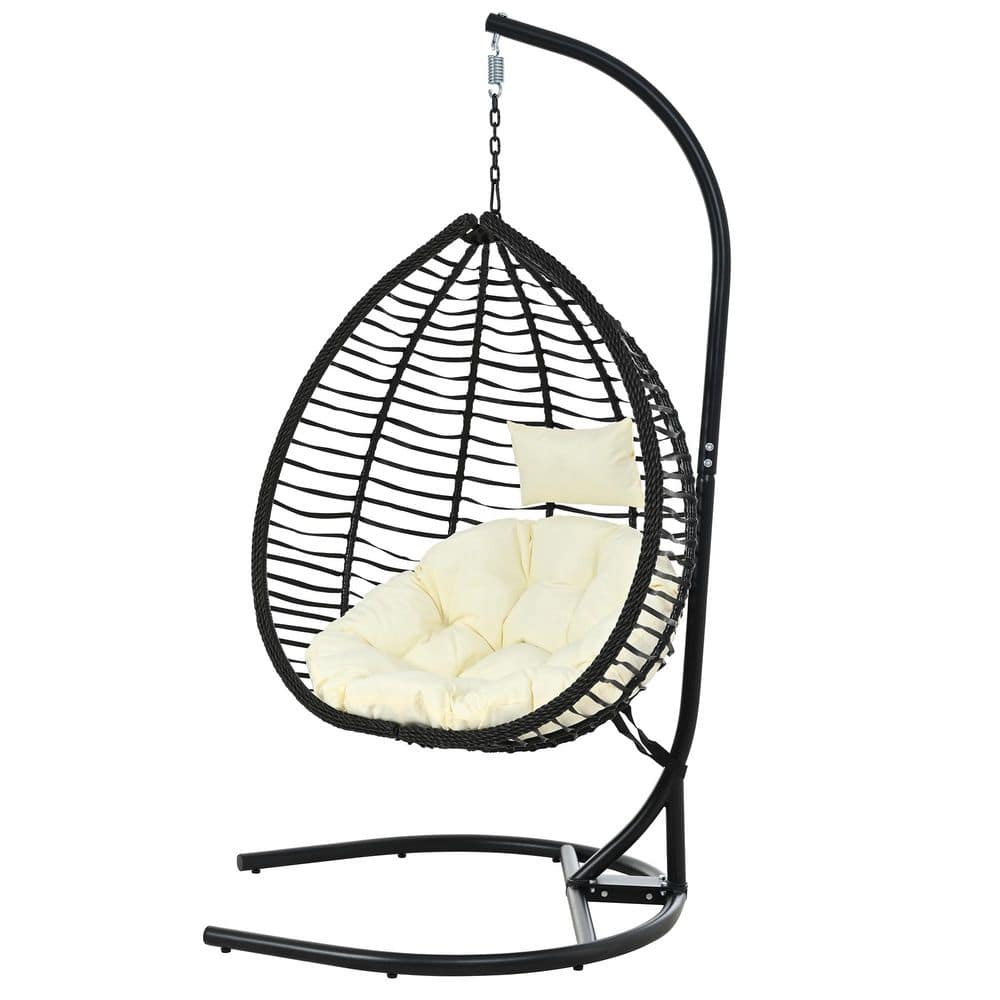 Xaviera Black 3.5 ft. Free Standing Outdoor Patio Hanging Hammock Chair with Stand and Beige Cushion price history on PriceWatchPro