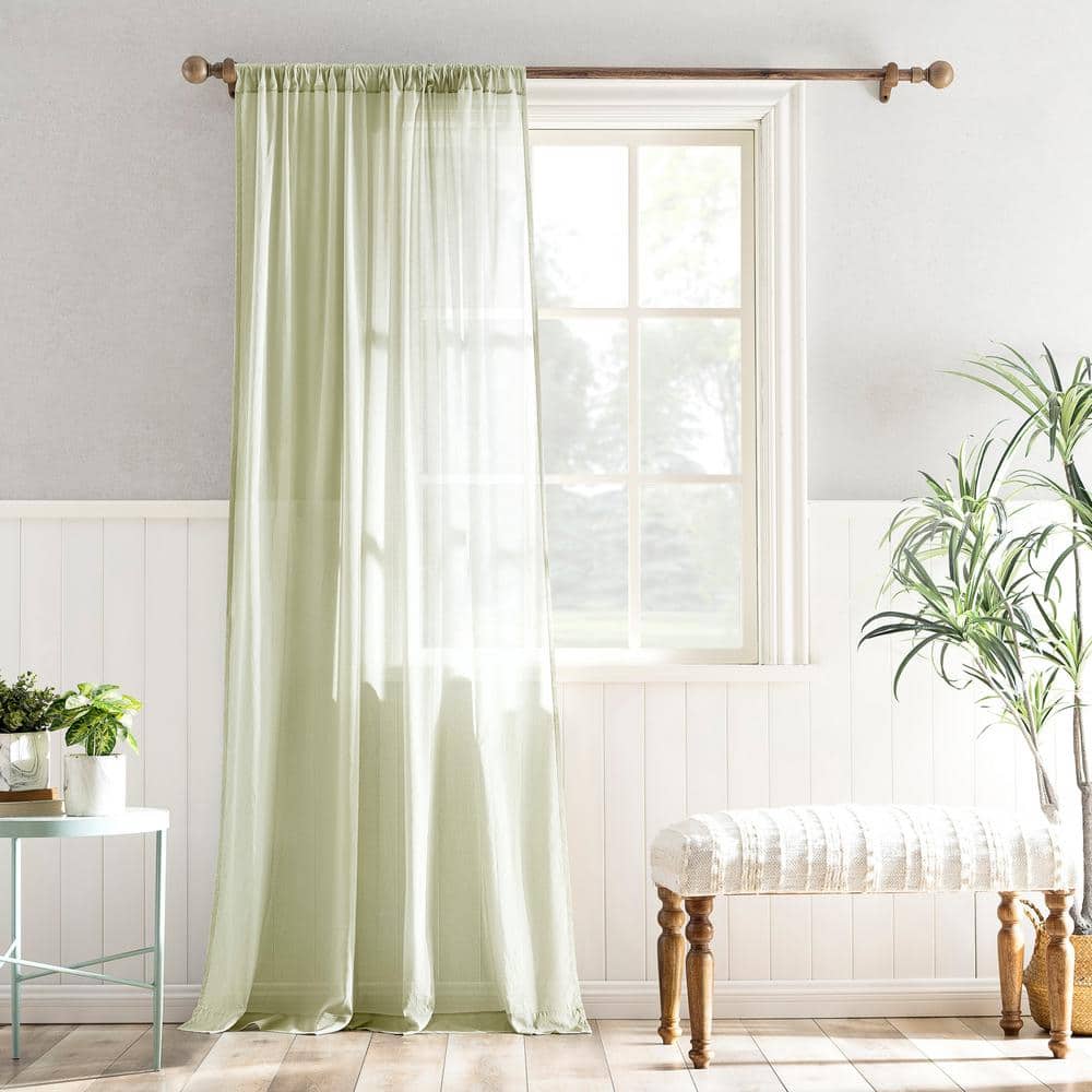 Sun Zero Coralie 100% Cotton Moss Green Cotton 50 in. W x 63 in. L Rod Pocket Sheer Curtain (Single Panel)