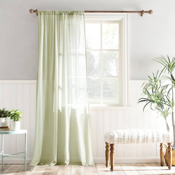 Coralie 100% Cotton Moss Green Cotton 50 in. W x 63 in. L Rod Pocket Sheer Curtain (Single Panel)