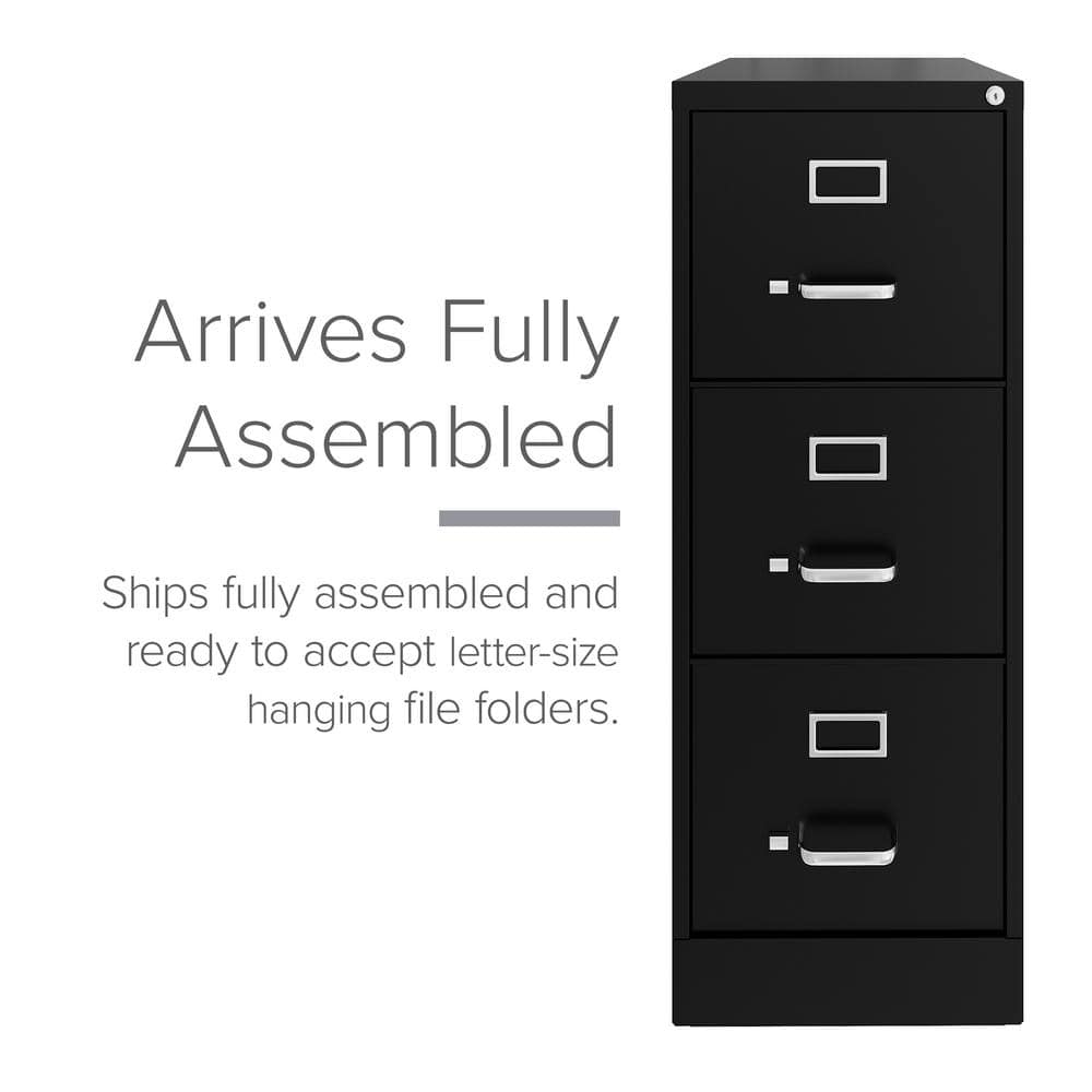 Black Steel 3-Drawer Lockable Vertical File Cabinet