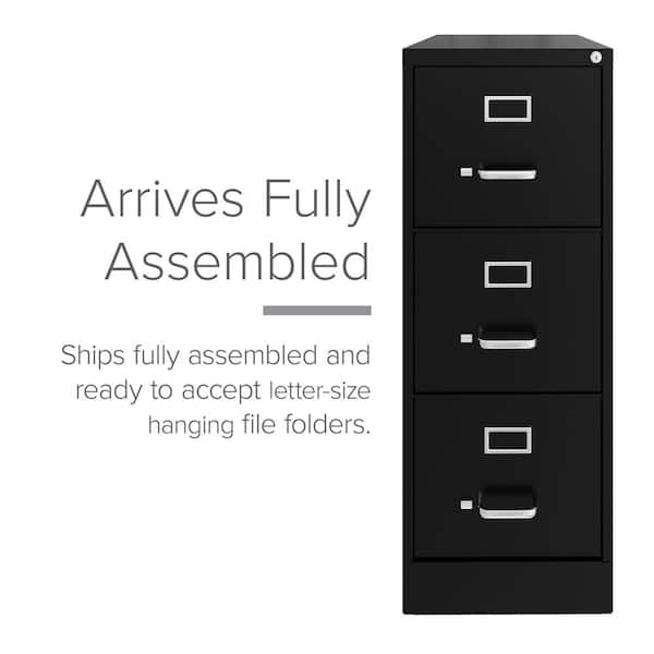 22 in. D 3-Drawer Black Metal Letter Width 15 in. W Vertical File Cabinet, Commercial Grade