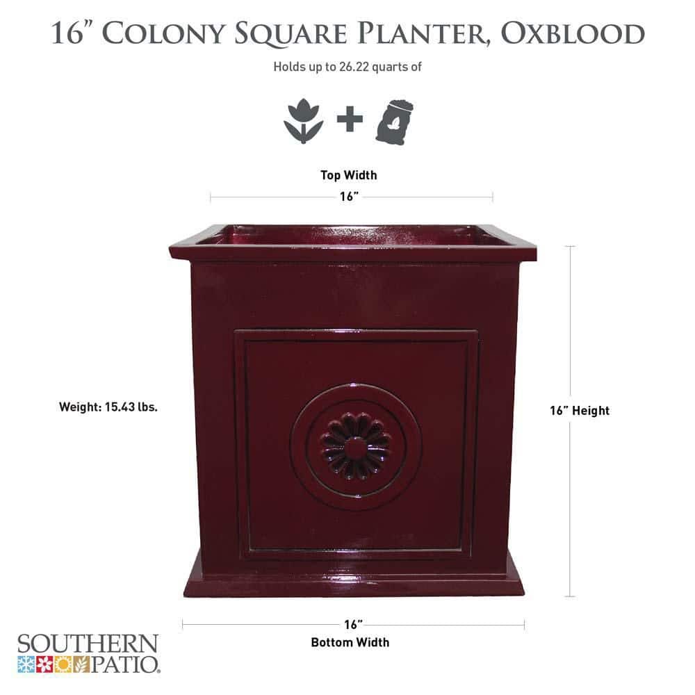 Colony Square 16" Oxblood Resin & Ceramic Outdoor Planter