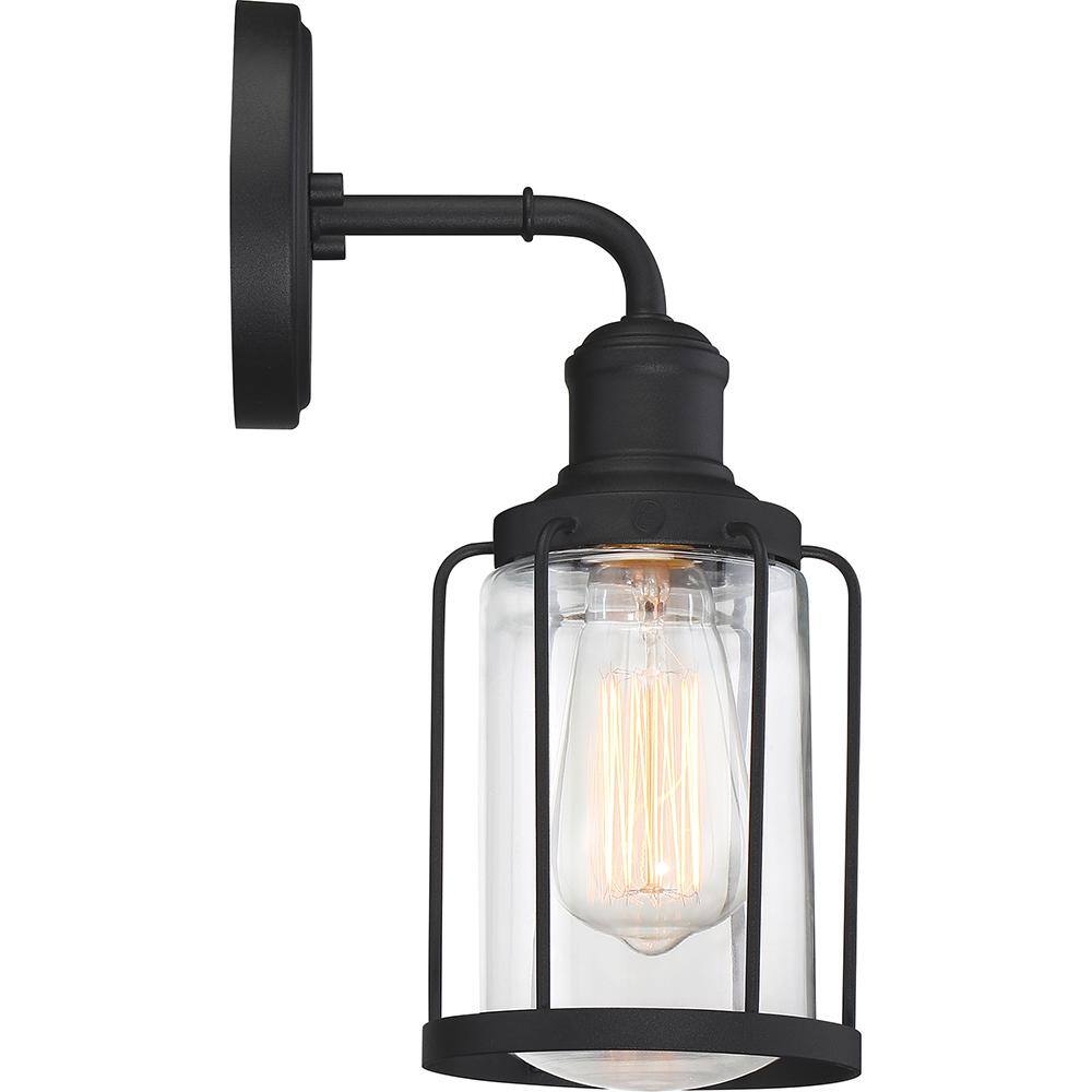 Dimmable Black Steel Cylinder Wall Sconce with Clear Glass Shade