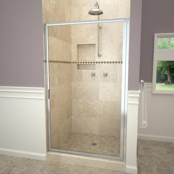 Redi Swing 1100 Series 33-3/4 in. W x 70-1/2 in. H Framed Swing Shower Door in Polished Chrome with Pull Handle and Clear Glass