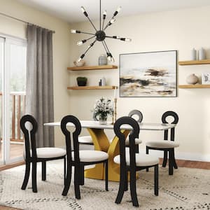 (Set of 6) Modern Lambswool Sitting Cushion Dining Chair Desk Chair Furniture in Black