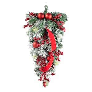 25 in. H Flocked Berry, Ornament and Pinecone Ribbon Teardrop