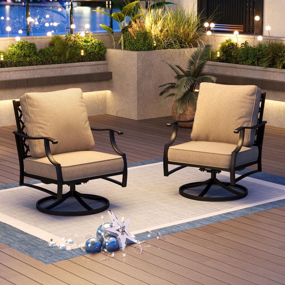 送料無料 通販  Meshed Metal Black VILLA PHI Frame Swivel Patio Outdoor テーブル・チェア・ハンモック