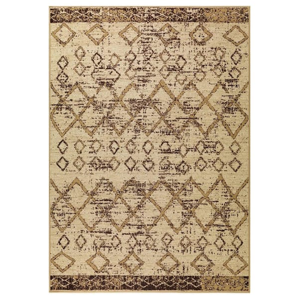 Unbranded Brown Polypropylene 5 ft. x 7 ft. Geometric Indoor Area Rug