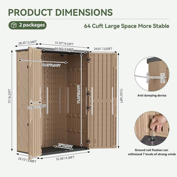 Sizzim Vertical Storage 4.4 ft. W x 2.5 ft. D Resin Shed with