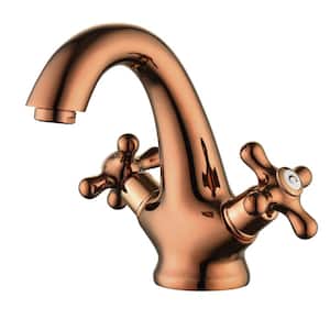 Modern Antique Brass Cross Knobs Double Handle Single Hole Bathroom Faucet with Hot/Cold Indicator, Rust-Proof in Gold