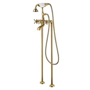 SevenFalls Telephone 3-Handle Floor Mounted Freestanding Tub Faucet with Handheld Shower in Brushed Gold