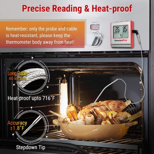 Thermopro Tp16w Digital Meat Cooking Smoker Kitchen Grill Bbq Thermometer  With Large Lcd Display In Red : Target