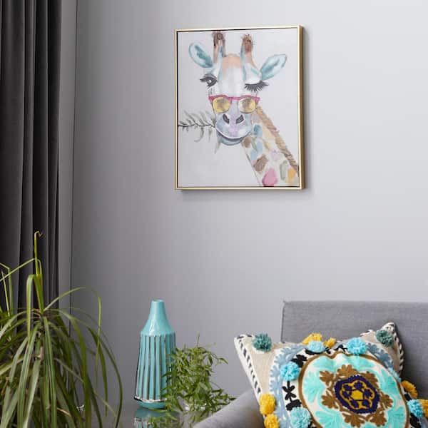 CosmoLiving by Cosmopolitan 1- Panel Giraffe Framed Wall Art with Gold Frame 21 in. x 17 in.