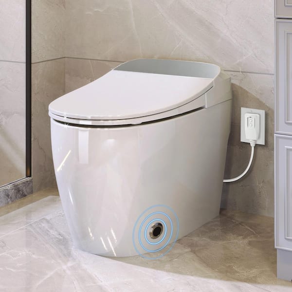 Virubi Heated Seat Smart Elongated 1-Piece Toilet with Foot Sensor, Soft Close, White