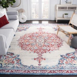 Brentwood Ivory/Red 10 ft. x 13 ft. Distressed Medallion Floral Area Rug