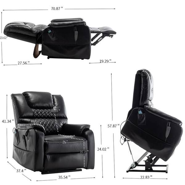 9181 Black Recliner with Power Lumbar Support(Lay Flat)