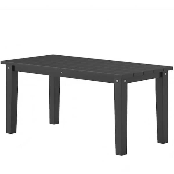 Rectangle Outdoor Coffee Table-HDPE All-Weather Patio Table with Slatted Top for Yard, Balcony (Black)