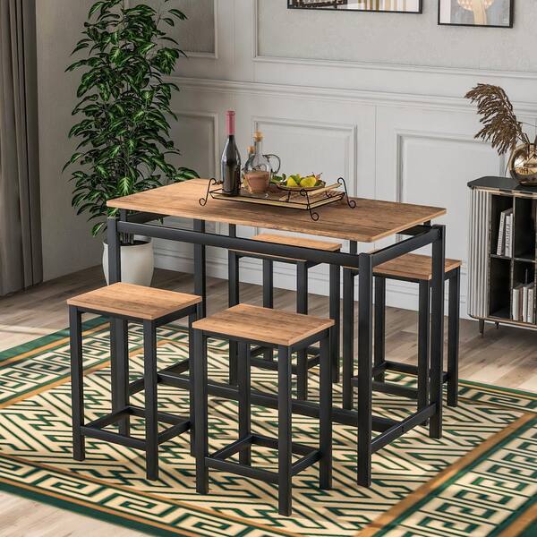 Dining Table Set With 4 Chairs Brown, Industrial Counter Height Kitchen Table