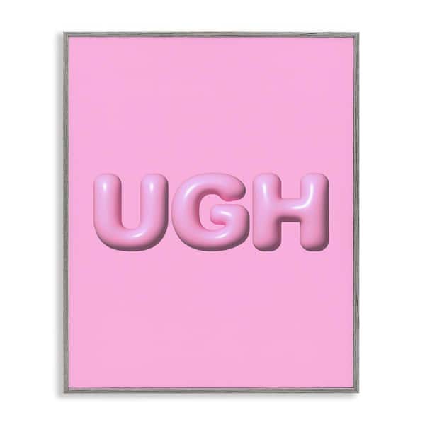 Stupell Industries Pink Ugh Balloon Letters by House of Lulu Gray Framed Typography Giclee Art Print 14 in. x 11 in.