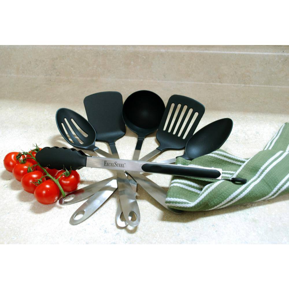 ExcelSteel 6-Piece Stainless Steel Kitchen Tool Set with Black Nylon Tips