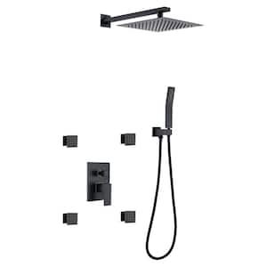 10 in. 4-Jet Shower System and Wall Mount Dual Shower Heads with Handheld in Matte Black