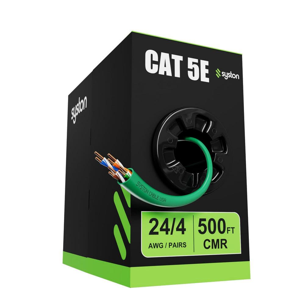 Syston Cable Technology 500 ft. Green CMR Cat5e 350 MHz 24 AWG Solid ...