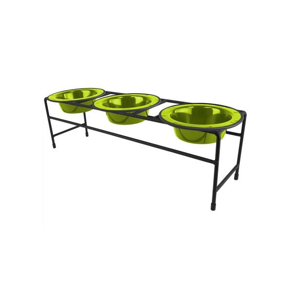 Platinum Pets Modern Triple Diner Feeder with Stainless Steel Cat/Dog Bowls, Corona Lime