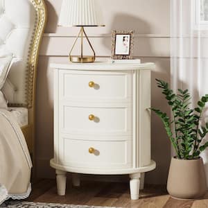 Fenley White Oval 3-Drawer 20 in. Width Nightstand, Farmhouse Bedside Table for Living Room