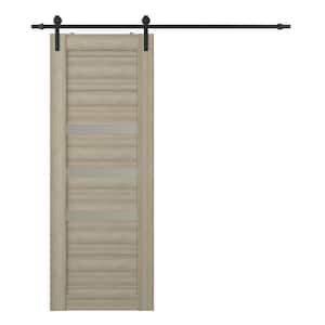 Dora 36 in. x 95.25 in. 3-Lite Frosted Glass Shambor Finished Composite Interior Sliding Barn Door with Hardware Kit