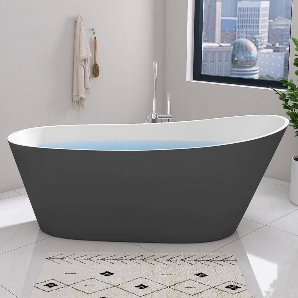67 in. x 29.5 in. Acrylic Free Standing Flat Bottom Bathtub Oval Freestanding Soaking Bathtub with Left Drain in Gray price history on PriceWatchPro