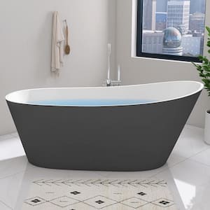 67 in. x 29.5 in. Acrylic Free Standing Flat Bottom Bathtub Oval Freestanding Soaking Bathtub with Left Drain in Gray